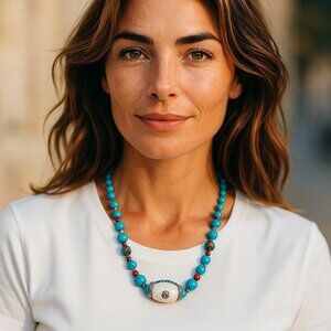 Chunky Blue & White Howlite Bohemian Style Necklace